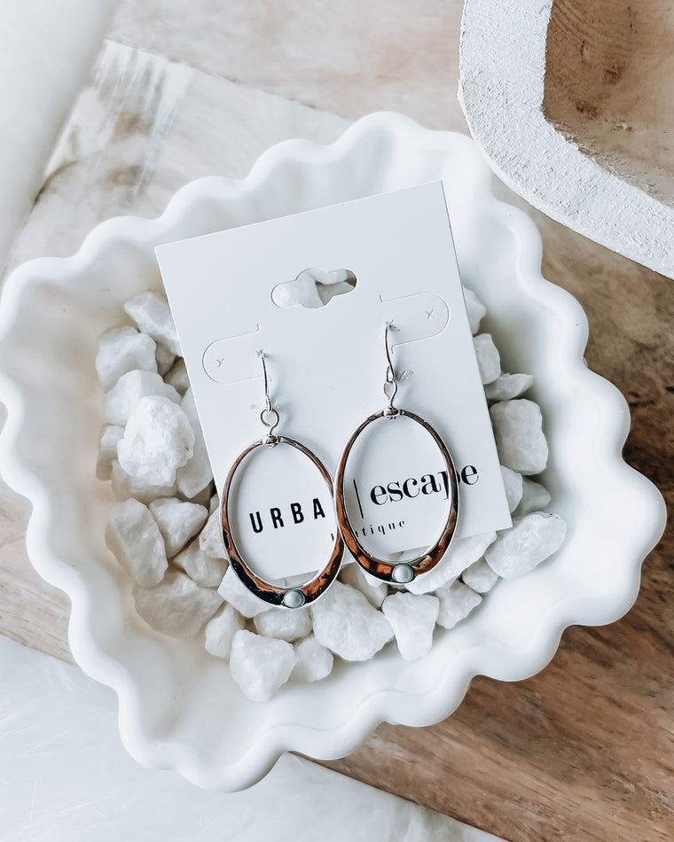 Metal Oval Earrings [silver/turquoise]
