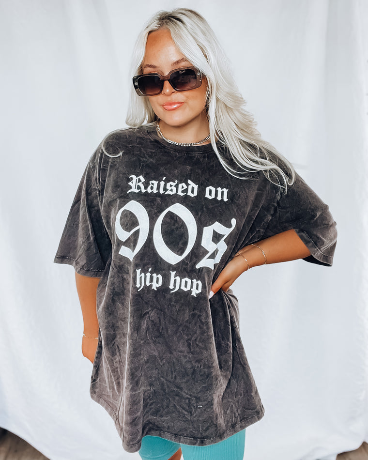 Raised on 90s Hip Hop Oversized Tee [washed black]