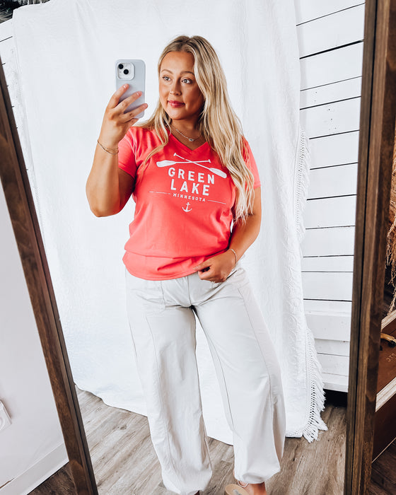 Green Lake V-Neck Tee [coral/white]