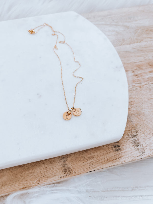 dainty hand stamped initial necklace [gold]