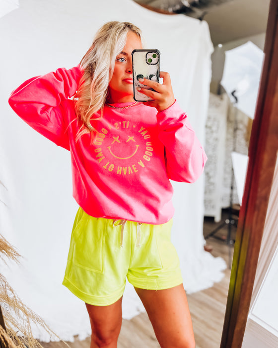 it's a good day sweatshirt [ neon pink & yellow]