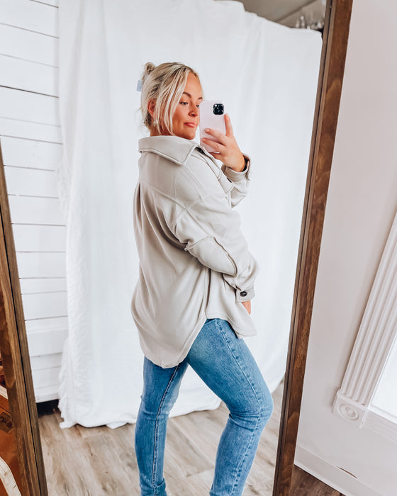 CLOUD 9 fleece shacket [sand beige]