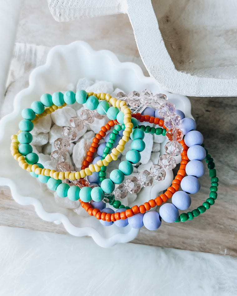 Wood & Glass Stretch Bracelets [multi]