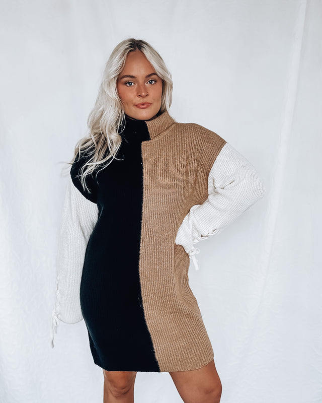 Color Block Sweater Dress [black multi]