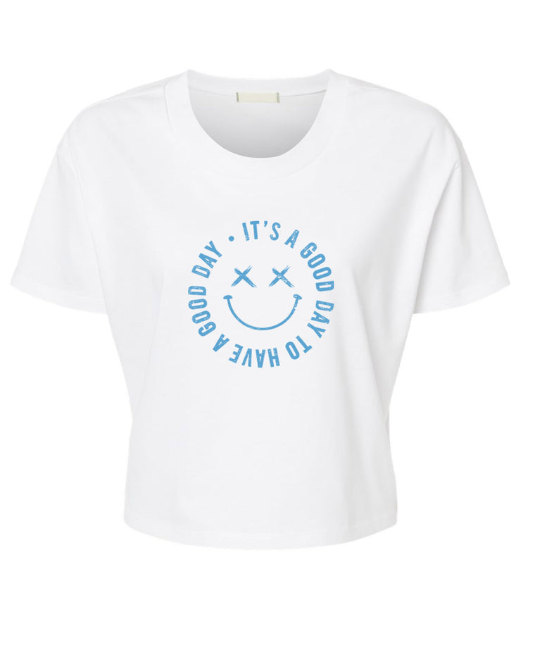 it's a good day women crop [white & blue]