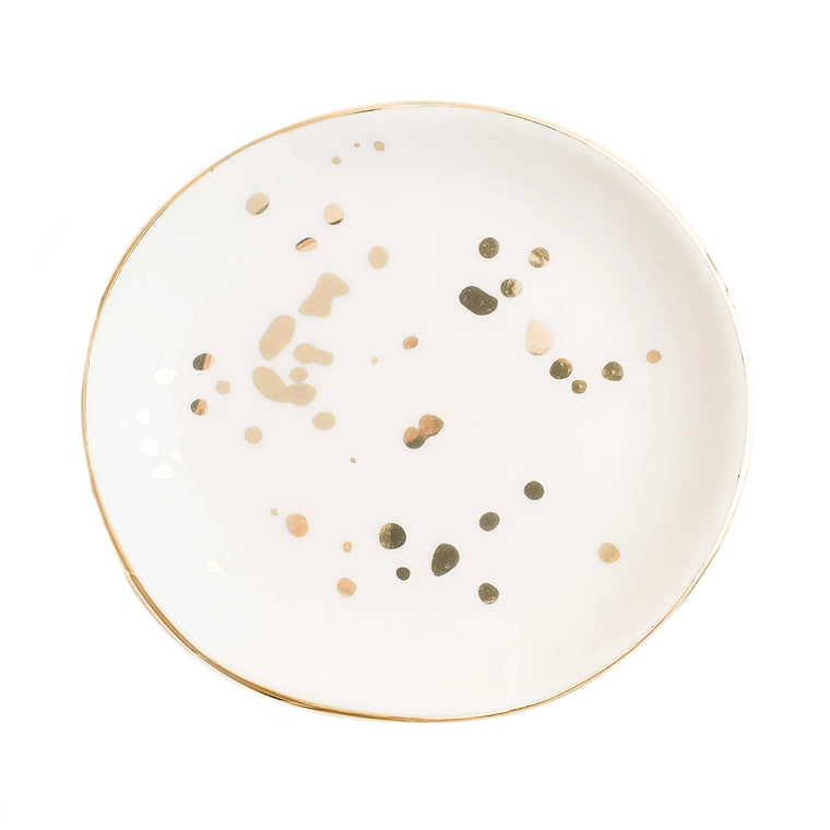 Speckled Jewelry Dish - White and Gold Foil - 4x4