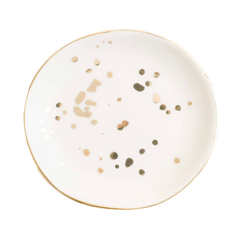 Speckled Jewelry Dish - White and Gold Foil - 4x4"