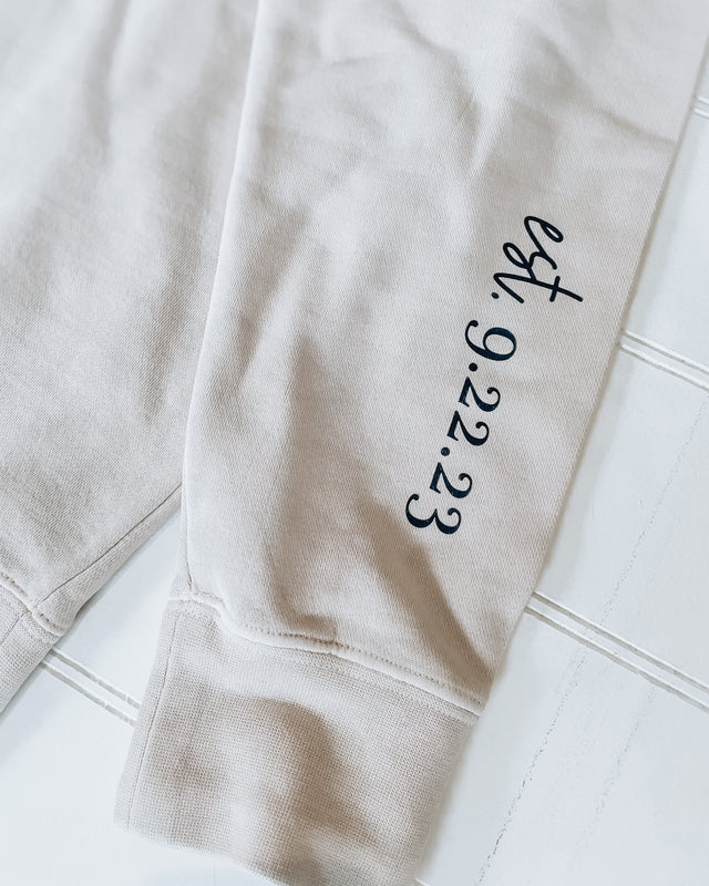 Custom Wedding Name & Date Crewneck [sand/black]