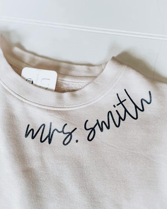 Custom Wedding Name & Date Crewneck [sand/black]
