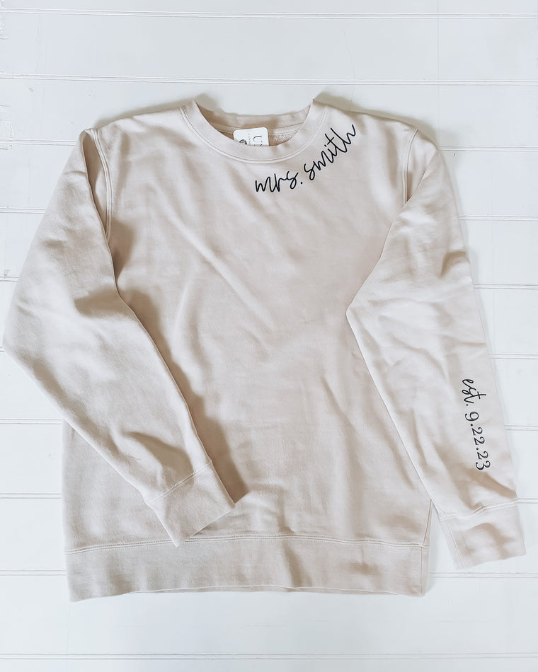 Custom Wedding Name & Date Crewneck [sand/black]
