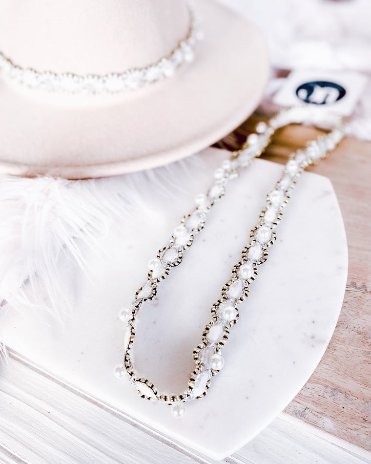 dainty & gold pearl hat strap [stretchy]